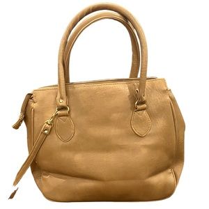 Mitzi Tan and Cream Leather Shoulder Bag with Zipper Closure